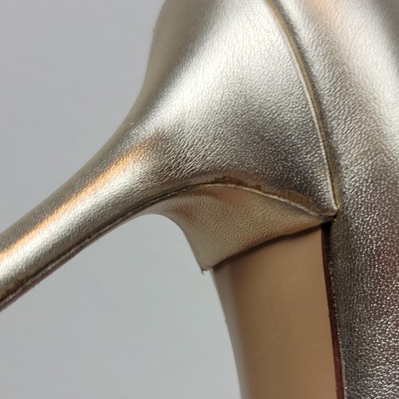Stuart Weitzman Vintage Gold Lace Peep Toe Leather Sole Heel Made in Spain - Picture 11 of 11